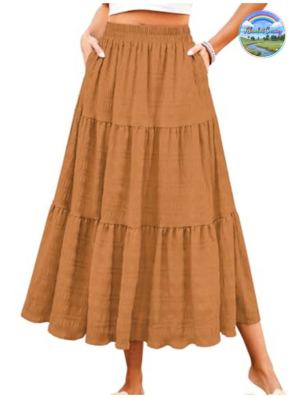 Women's Tiered Maxi Skirt High Waisted A Line Flowy with Pockets